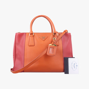 Pre-owned Prada Galleria Orange×red SAFFIANO Leather BN1844 shoulderbag | stylenewstar