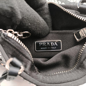 Pre-owned Prada Rosa Satin Crystal Mini Tote Black x Silver Rhinestone 1BA253 shoulderbag | stylenewstar