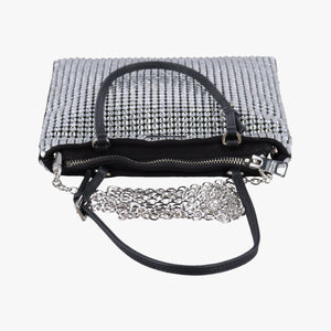 Pre-owned Prada Rosa Satin Crystal Mini Tote Black x Silver Rhinestone 1BA253 shoulderbag | stylenewstar