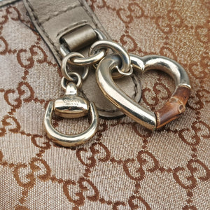 Pre-owned Gucci Heart Bit charm Brown canvas×leather 269956 handbag | stylenewstar