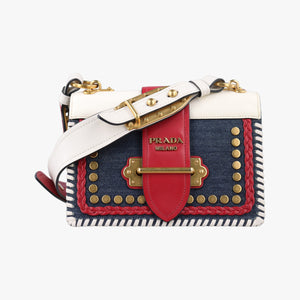 Pre-owned Prada Cahier tassen Leder Multicolour Leather×Denim 1BD045 shoulderbag | stylenewstar