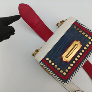 Pre-owned Prada Cahier tassen Leder Multicolour Leather×Denim 1BD045 shoulderbag | stylenewstar