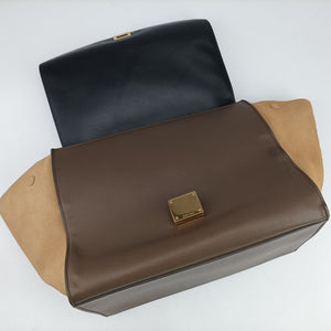 Vintage Celine Trapeze Beige × Black × Brown Suede × leather handbag | stylenewstar