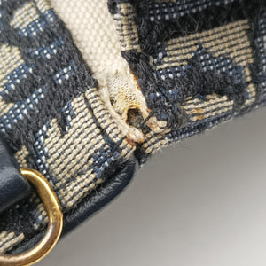Pre-owned Christian Dior Saddle Phone holder Navy jacquard×Leather shoulderbag | stylenewstar