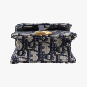 Pre-owned Christian Dior Saddle Phone holder Navy jacquard×Leather shoulderbag | stylenewstar