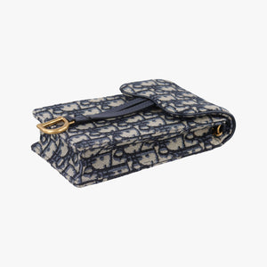 Pre-owned Christian Dior Saddle Phone holder Navy jacquard×Leather shoulderbag | stylenewstar