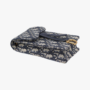 Pre-owned Christian Dior Saddle Phone holder Navy jacquard×Leather shoulderbag | stylenewstar
