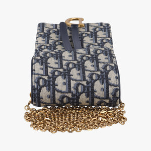 Pre-owned Christian Dior Saddle Phone holder Navy jacquard×Leather shoulderbag | stylenewstar