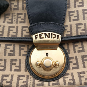 Pre-owned Fendi Zucchino Borsa Black×Beige canvas×leather 8BR429 handbag | stylenewstar