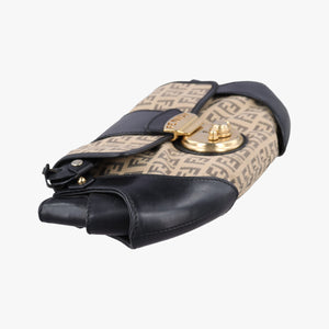Pre-owned Fendi Zucchino Borsa Black×Beige canvas×leather 8BR429 handbag | stylenewstar