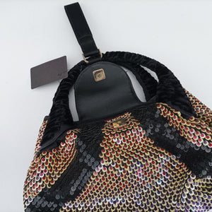 Pre-owned Fendi Spy Black x multicolor Sequins x Velvet x Silk 8BR589 handbag | stylenewstar