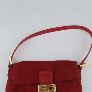 Secondhand Fendi Baguette Red suede 26424 handbag | stylenewstar