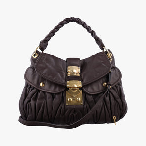 Pre-owned Miu Miu Coffer Matelasse Brown Leather shoulderbag | stylenewstar