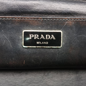 Pre-owned Prada Vintage Studded Twin Pocket Tote Blue x Brown Leather x Denim shoulderbag | stylenewstar
