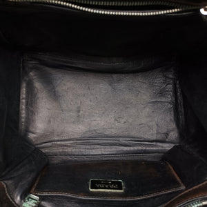 Pre-owned Prada Vintage Studded Twin Pocket Tote Blue x Brown Leather x Denim shoulderbag | stylenewstar