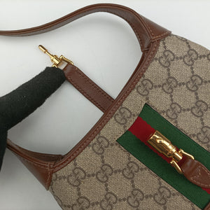 Pre-owned Gucci Jackie 1961 GG Supreme brown x beige PVC coated canvas×Leather 637092 shoulderbag | stylenewstar