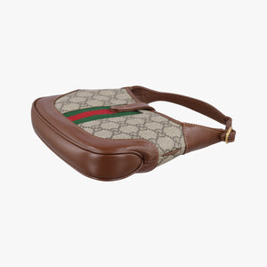 Pre-owned Gucci Jackie 1961 GG Supreme brown x beige PVC coated canvas×Leather 637092 shoulderbag | stylenewstar