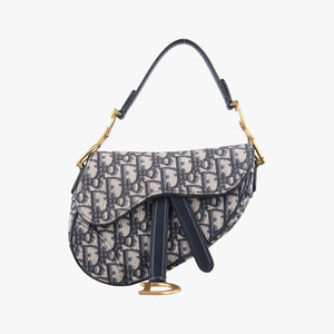 Pre-owned Christian Dior Saddle Navy Jacquard × Leather handbag | stylenewstar