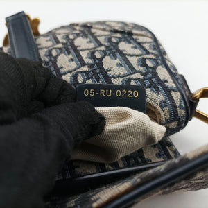 Pre-owned Christian Dior Saddle Navy Jacquard × Leather handbag | stylenewstar