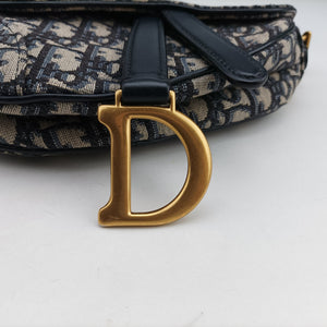 Pre-owned Christian Dior Saddle Navy Jacquard × Leather handbag | stylenewstar