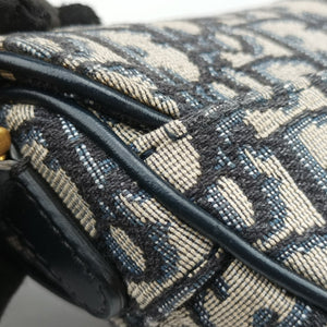 Pre-owned Christian Dior Saddle Navy Jacquard × Leather handbag | stylenewstar