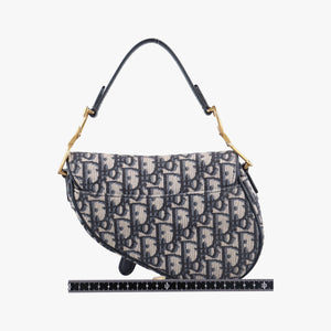 Pre-owned Christian Dior Saddle Navy Jacquard × Leather handbag | stylenewstar