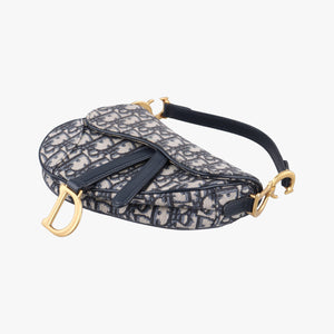 Pre-owned Christian Dior Saddle Navy Jacquard × Leather handbag | stylenewstar