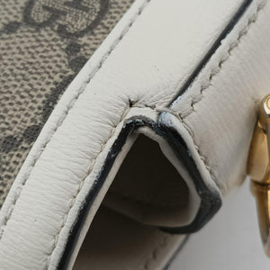 Pre-owned Gucci Horsebit 1955 Beige x White PVC coated canvas×Leather 658574 shoulderbag | stylenewstar