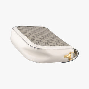 Pre-owned Gucci Horsebit 1955 Beige x White PVC coated canvas×Leather 658574 shoulderbag | stylenewstar