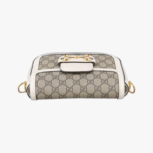 Pre-owned Gucci Horsebit 1955 Beige x White PVC coated canvas×Leather 658574 shoulderbag | stylenewstar