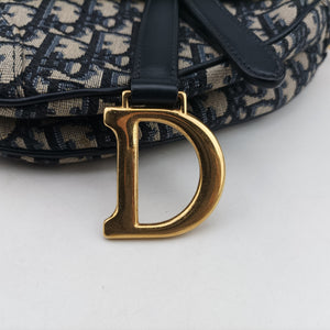 Secondhand Christian Dior Saddle Navy Jacquard × Leather handbag | stylenewstar