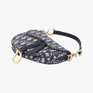 Secondhand Christian Dior Saddle Navy Jacquard × Leather handbag | stylenewstar
