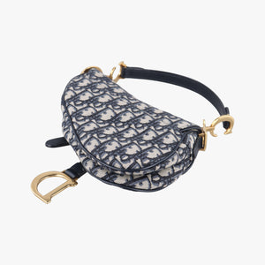 Secondhand Christian Dior Saddle Navy Jacquard × Leather handbag | stylenewstar