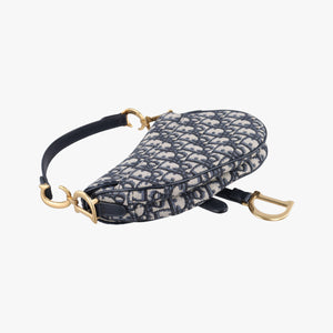 Secondhand Christian Dior Saddle Navy Jacquard × Leather handbag | stylenewstar