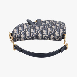 Secondhand Christian Dior Saddle Navy Jacquard × Leather handbag | stylenewstar