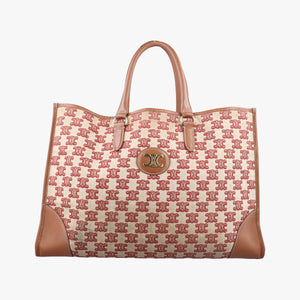 Vintage Celine Triomphe Horizontal Caba Beige x Brown Textile x Leather shoulderbag | stylenewstar
