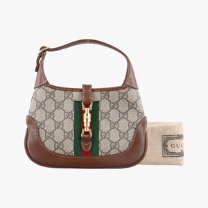 Pre-owned Gucci Jackie 1961 GG Supreme brown x beige PVC coated canvas×Leather 637092 handbag | stylenewstar