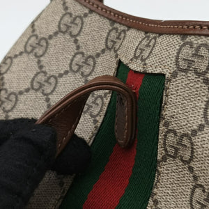 Pre-owned Gucci Jackie 1961 GG Supreme brown x beige PVC coated canvas×Leather 637092 handbag | stylenewstar