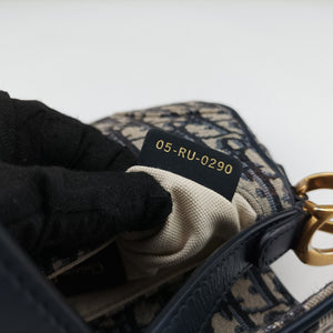 Pre-owned Christian Dior Saddle Navy Jacquard × Leather handbag | stylenewstar