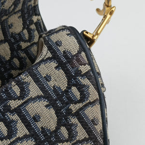 Pre-owned Christian Dior Saddle Navy Jacquard × Leather handbag | stylenewstar