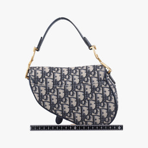 Pre-owned Christian Dior Saddle Navy Jacquard × Leather handbag | stylenewstar