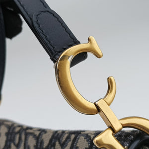 Pre-owned Christian Dior Saddle Navy Jacquard × Leather handbag | stylenewstar