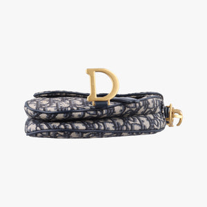 Pre-owned Christian Dior Saddle Navy Jacquard × Leather handbag | stylenewstar