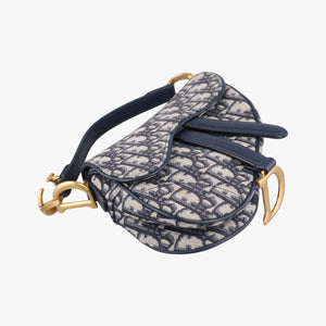 Pre-owned Christian Dior Saddle Navy Jacquard × Leather handbag | stylenewstar