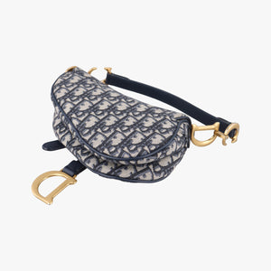 Pre-owned Christian Dior Saddle Navy Jacquard × Leather handbag | stylenewstar