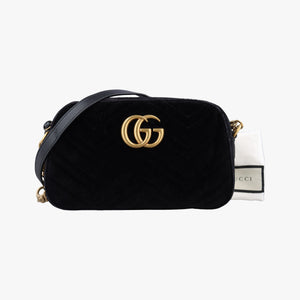 Pre-owned Gucci GG Marmont Black velour 447632 shoulderbag | stylenewstar