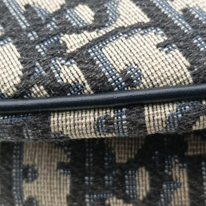 Pre-owned Christian Dior Saddle Navy Jacquard × Leather handbag | stylenewstar