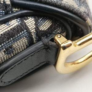 Pre-owned Christian Dior Saddle Navy Jacquard × Leather handbag | stylenewstar