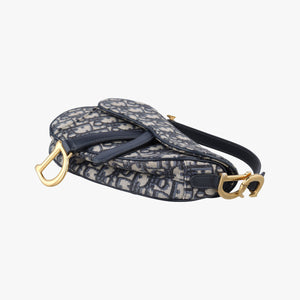 Pre-owned Christian Dior Saddle Navy Jacquard × Leather handbag | stylenewstar