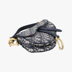Pre-owned Christian Dior Saddle Navy Jacquard × Leather handbag | stylenewstar